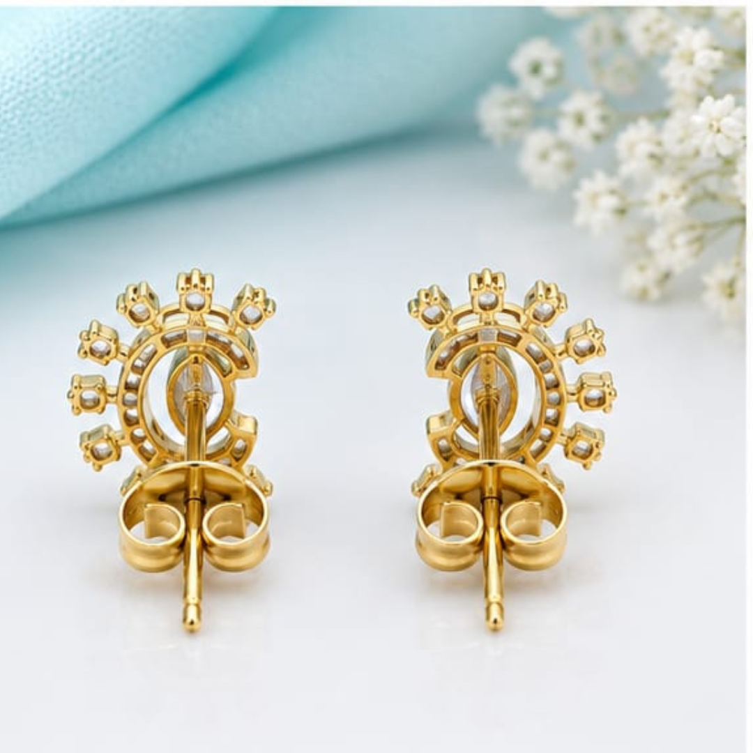 Marquise & Round Yellow Gold Lab Grown Diamond Earrings