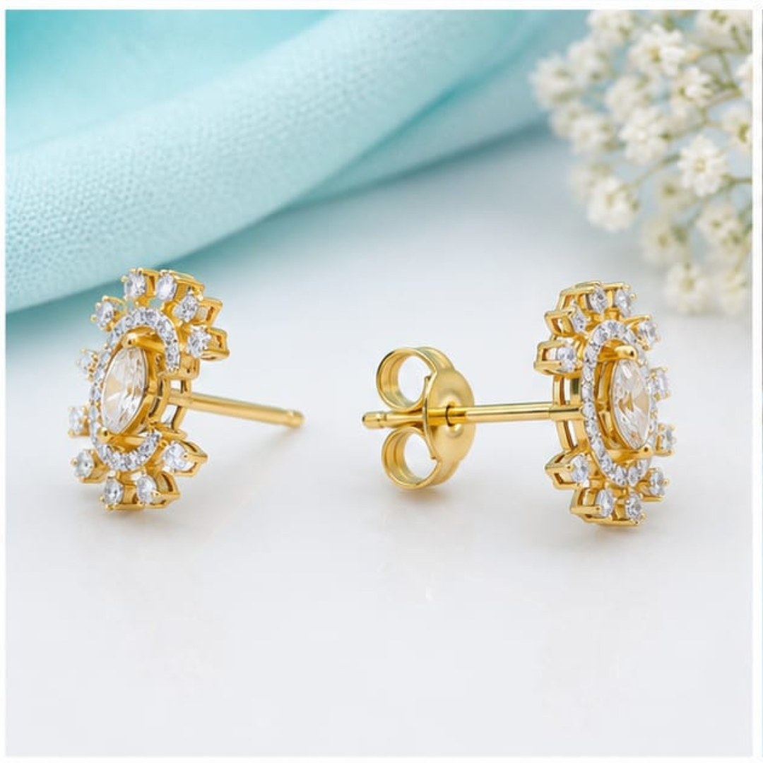 Marquise & Round Yellow Gold Lab Grown Diamond Earrings