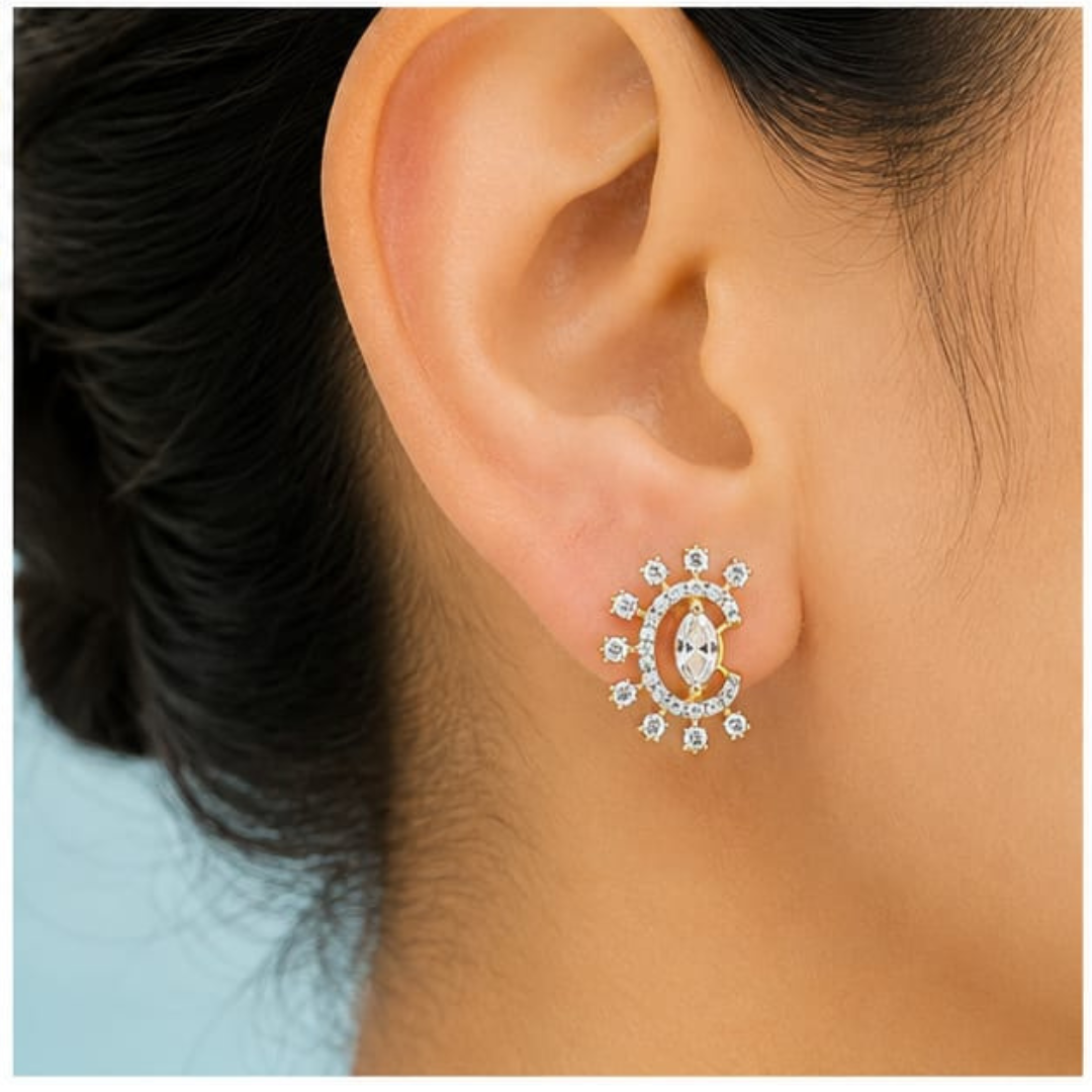 Marquise & Round Yellow Gold Lab Grown Diamond Earrings