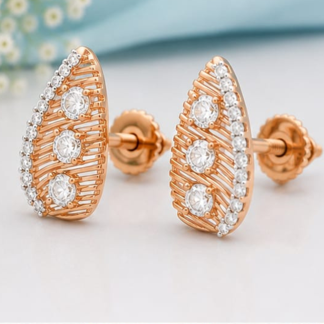 Cushion Cut Round Rose Gold Lab Grown Diamond Earrings