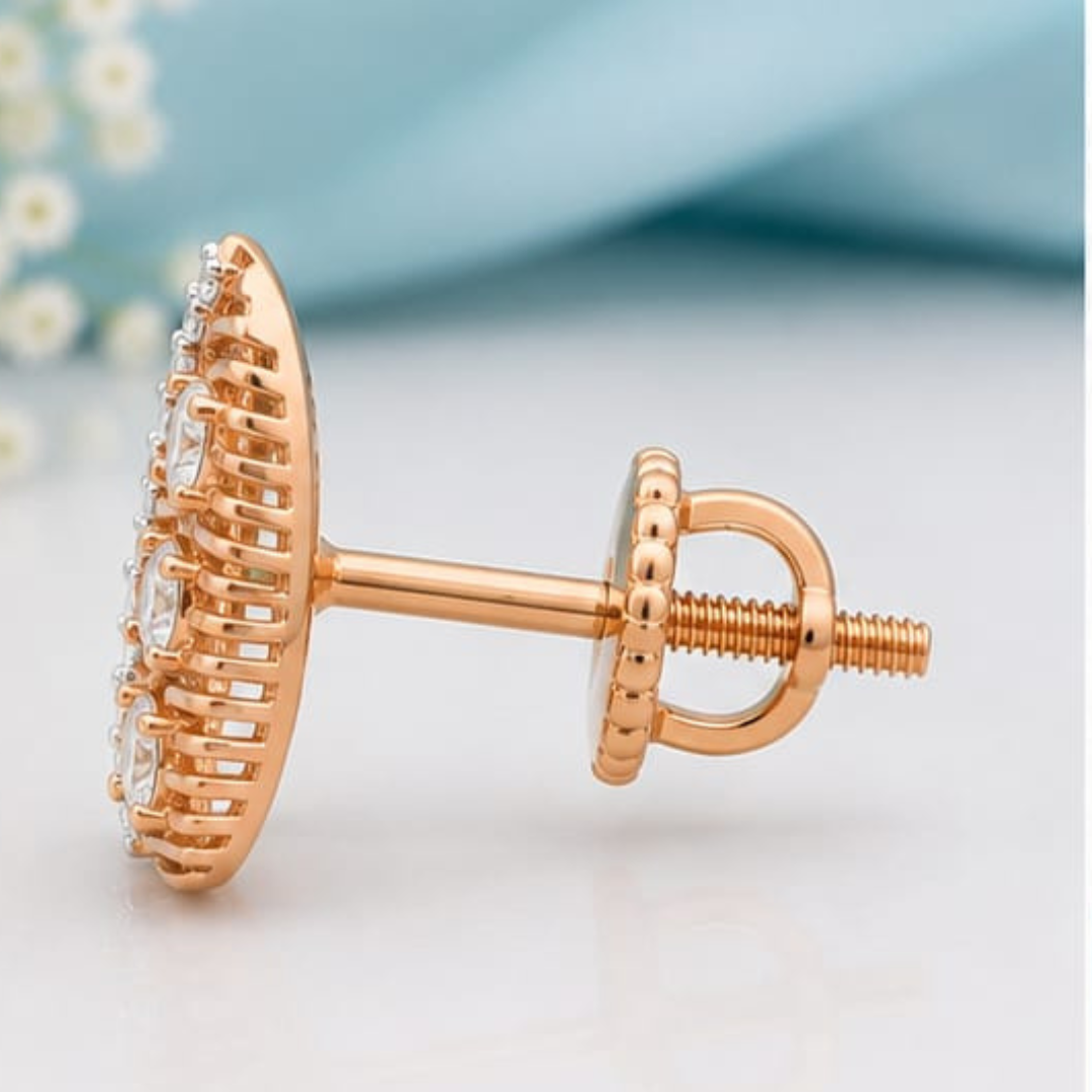 Cushion Cut Round Rose Gold Lab Grown Diamond Earrings