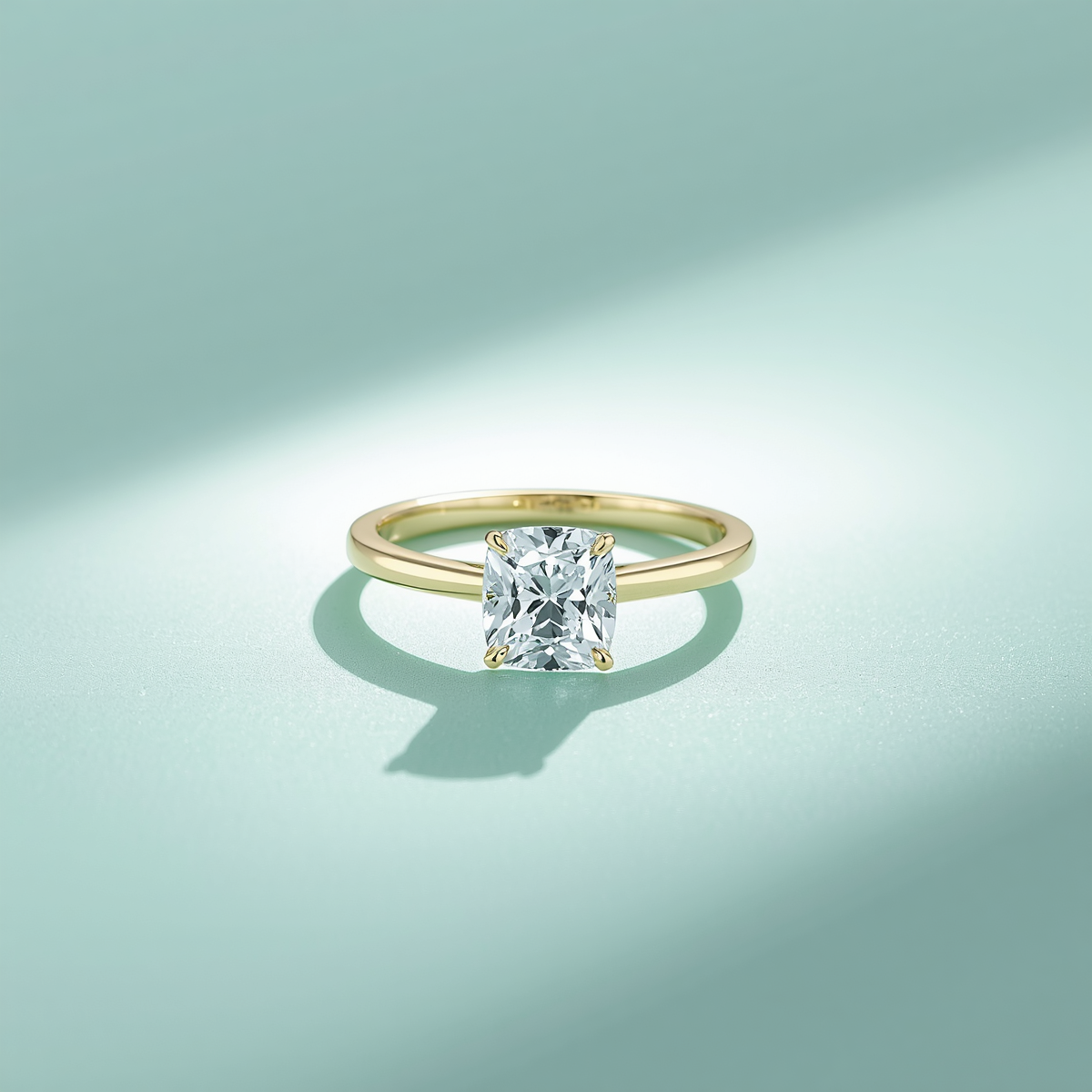 Gold Ring in Cushion Shape Diamond